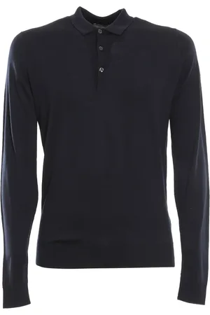JOHN SMEDLEY Stickade tröjor & koftor, Herr, S, Blå Merinoull Långärmad Polo