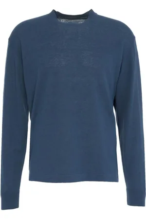 Paolo Pecora Stickade tröjor & koftor, Herr, L, Bomull, Blå Stickad Crew Neck Sweater