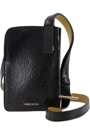 Alexander McQueen Väska, Herr, ONE Size, Läder, Sprucket Läder Crossbody Väska i Svart