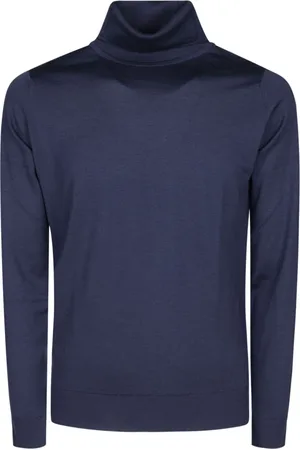 JOHN SMEDLEY Stickade tröjor & koftor, Herr, L, Ljusblå Merinoull Turtleneck Tröja