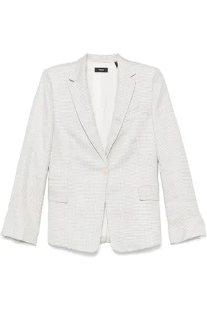 THEORY Jacka, Dam, M, Linne, Grå Houndstooth Blazer med Fickor