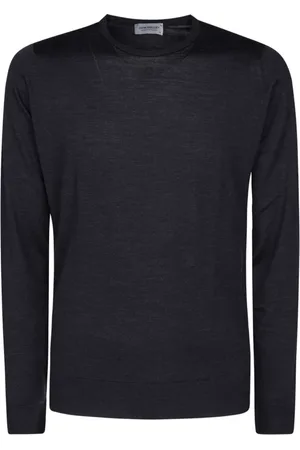 JOHN SMEDLEY Stickade tröjor & koftor, Herr, 2Xl, Blå Merinoull Rund Hals Tröja