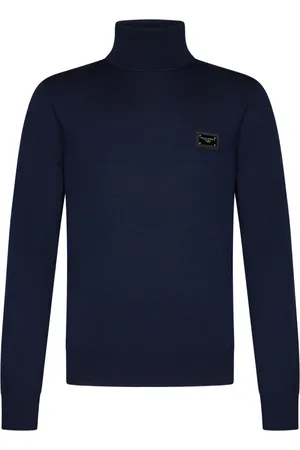 Dolce & Gabbana Stickade tröjor & koftor, Herr, 2Xl, Blå Ribbstickad Halsdukströja