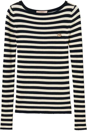Twin-Set Stickade tröjor & koftor, Dam, XS, Blå Boat Neck Sweaters med Logo