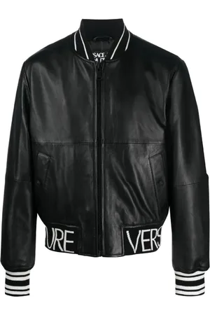 VERSACE Jacka, Herr, M, Läder, Svart läderbomberjacka