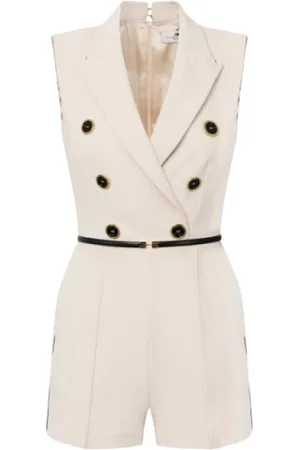 Elisabetta Franchi Jumpsuits & Playsuits, Dam, M, Kontrasterande Piping Dubbelknäppt Jumpsuit