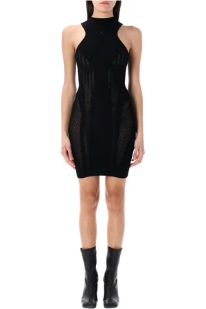 MISBHV Klänning, Dam, M, Polyester, Räfflad Halterneck Mini Klänning med Logotyp