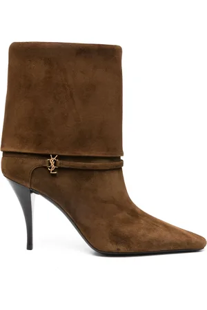 Saint Laurent Skor, Dam, 39 EU, Läder, Bruna läderankelboots i Cassandre-modell