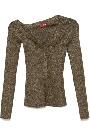 Staud Stickade tröjor & koftor, Dam, M, Polyester, Hantverkare Off Shoulder Cardigan