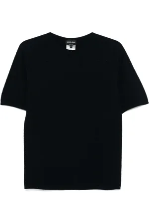 Giorgio Armani Stickade tröjor & koftor, Herr, XL, Blå Crew Neck Tröja Ribbad