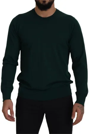 Dolce & Gabbana Stickade tröjor & koftor, Herr, 2Xl, Kashmir, Elegant grön kaschmirtröja