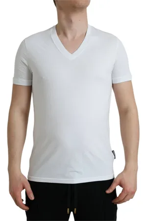 Dolce & Gabbana Topp, Herr, M, Läder, Vit V-ringad T-shirt Underkläder