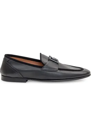Dolce & Gabbana Skor, Herr, 42 EU, Svarta platta skor Logo Plaque Loafers