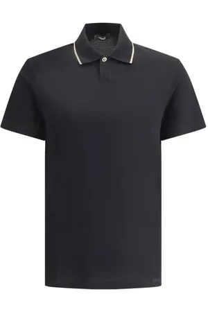 VERSACE Topp, Herr, L, Bomull, Monokrom Polo Skjorta med Ribbad Krage