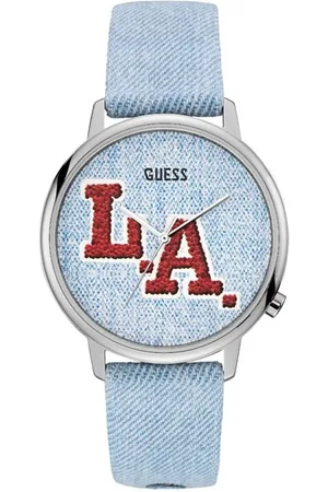 Guess Accessoarer, unisex, ONE Size, Läder, Blå Läder Kvarts Analog Klocka