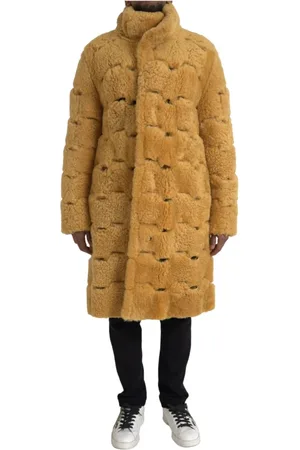 Bottega Veneta Kappa, Herr, S, Läder, Gul Shearling Lång Kappa Jacka