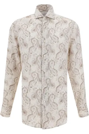 Brunello Cucinelli Skjorta, Herr, 2Xl, Linne, Paisley Linneskjorta Klassisk Krage