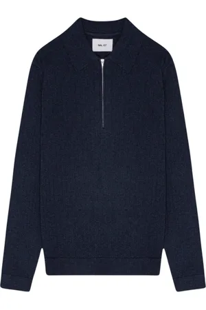 NN.07 Stickade tröjor & koftor, Herr, 2Xl, Bomull, Navy Melange Half Zip Polo