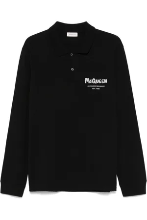 Alexander McQueen Topp, Herr, L, Bomull, Svart Pikétröja med Broderad Logotyp