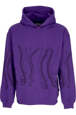 Octopus Sweatshirts & Hoodies, Herr, XL, Bomull, Lila huvtröja med bläckfiskpatch