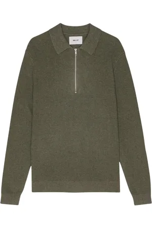 NN.07 Stickade tröjor & koftor, Herr, 2Xl, Bomull, Half Zip Polo i Capers
