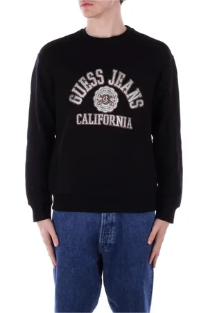 Guess Sweatshirts & Hoodies, Herr, M, Bomull, Svart Logo Front Sweater