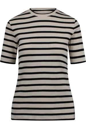 Jil Sander Stickade tröjor & koftor, Dam, M, Bomull, Randig stickad T-shirt med logotyp