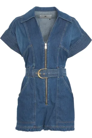 Elisabetta Franchi Jumpsuits & Playsuits, Dam, M, Denim, Blå Denim Kort Jumpsuit med Fickor