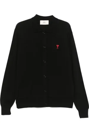 Ami Stickade tröjor & koftor, Herr, S, Svart Cardigan med Ami De Coeur