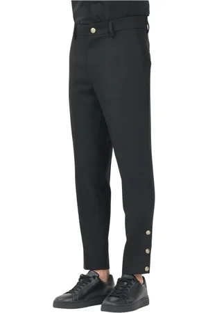 VERSACE Byxor, Herr, S, Eleganta Svarta Byxor med Guldiga Knappar