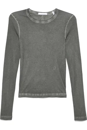 Helmut Lang Topp, Dam, L, Räfflad Crew Neck Långärmad Topp