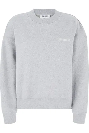 The Attico Sweatshirts & Hoodies, Dam, S, Bomull, Grå Ribbad Crewneck Tröja Logo