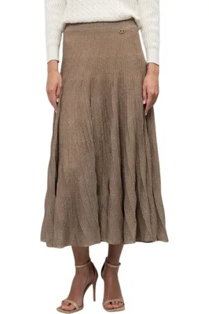 Twin-Set Kjol, Dam, XS, Polyester, Lurex Plisserad Midi Kjol