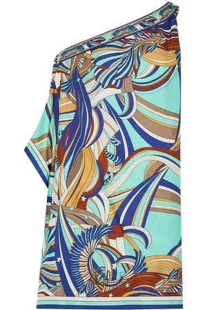 Camilla Klänning, Dam, S, Blå Geometrisk One Shoulder Kaftan