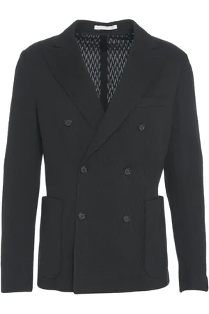 Paolo Pecora Jacka, Herr, L, Svart Dubbelknäppt Chevron Blazer