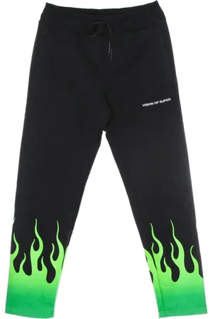 Vision Of Super Byxor, Herr, S, Bomull, Grön Shaded Flames Lättvikts Tracksuit Byxor