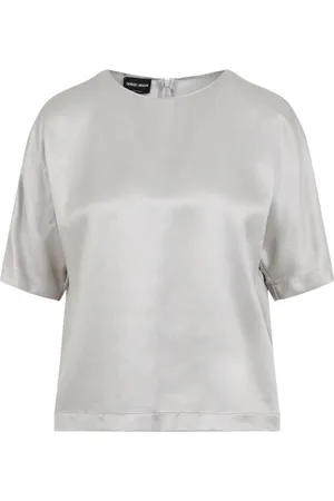 Giorgio Armani Topp, Dam, S, Ash Grey Skjorta med Rund Hals