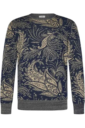Etro Stickade tröjor & koftor, Herr, M, Bomull, Blå Blommig Paisley Tröja