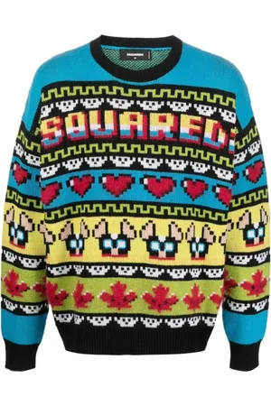 Dsquared2 Stickade tröjor & koftor, Herr, L, Jacquard Crewneck Stickad Tröja Logo