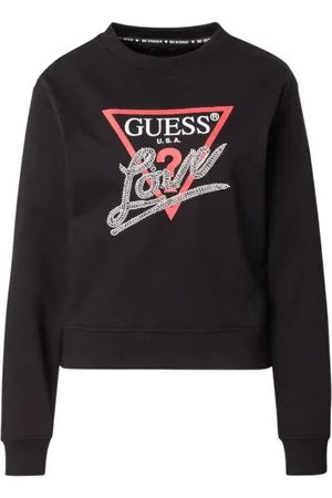 Guess Sweatshirts & Hoodies, Dam, XL, Bomull, Långärmad svart tröja med kärlekstriangel