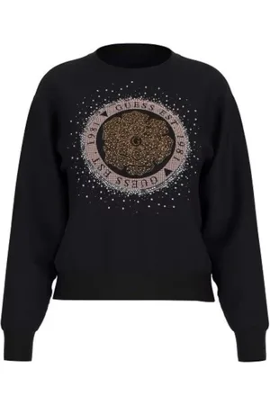 Guess Sweatshirts & Hoodies, Dam, S, Bomull, Långärmad Svart Topp med Peony Logo