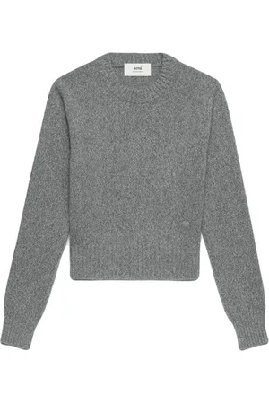 Ami Stickade tröjor & koftor, Dam, L, Kashmir, Casual Grå Sweatshirt
