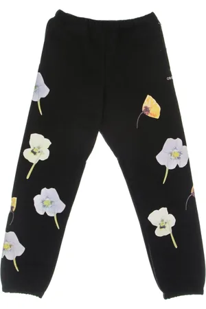 Obey Byxor, Herr, S, Bomull, Svart Blommig Sweatpants Elastisk Midja