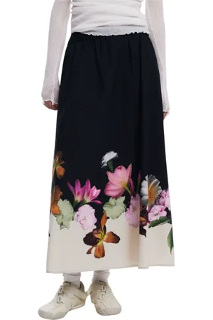 Desigual Kjol, Dam, XL, Bomull, Svart Blommig Bomullskjol