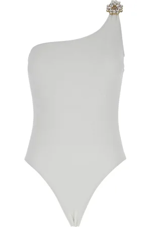 ANJUNA Badkläder, Dam, S, Vit One-Shoulder Baddräkt med Rhinestone Detalj