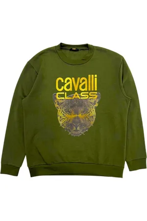 Roberto Cavalli Sweatshirts & Hoodies, Herr, M, Bomull, Grön Fleece Hoodie med Maxi Logo