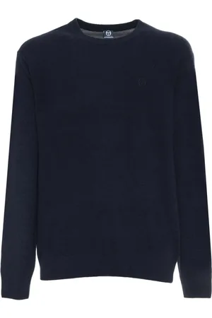 Sergio Tacchini Stickade tröjor & koftor, Herr, L, Ull Rund Hals Tröja med Synligt Logotyp