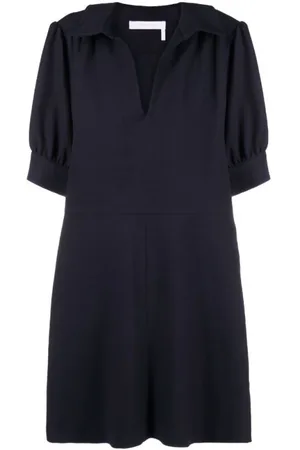 See by Chloé Klänning, Dam, S, Bomull, Blå Casual Midi Klänning med Polo