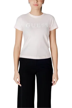 Guess Topp, Dam, L, Bomull, Rosa tryckta shorts med rund hals