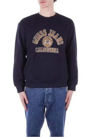 Guess Sweatshirts & Hoodies, Herr, L, Bomull, Blå Logo Front Tröja
